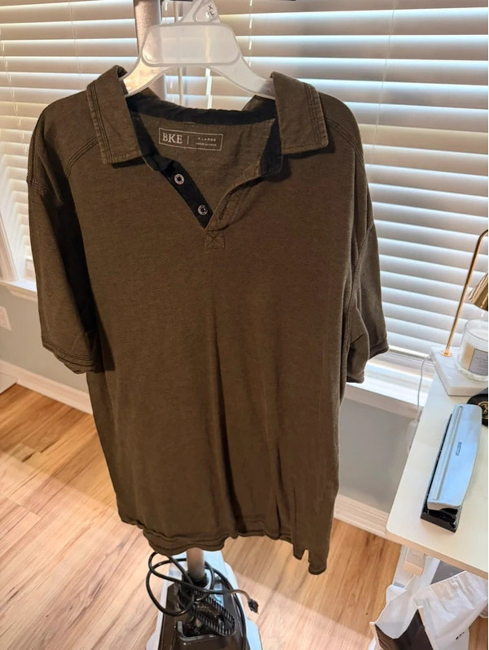 BKE Olive Green Short Sleeve Polo Shirt Size Large
